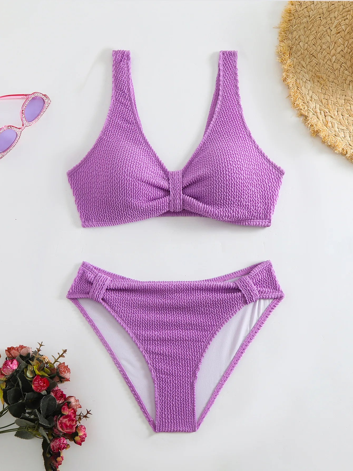 V-Neck High-Waist Bikini Set