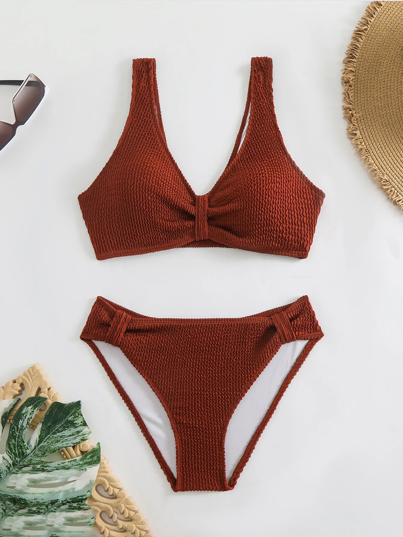V-Neck High-Waist Bikini Set