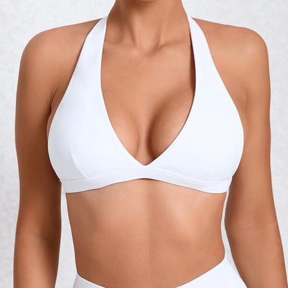 Sexy V-Neck Halter Gym Bra – White