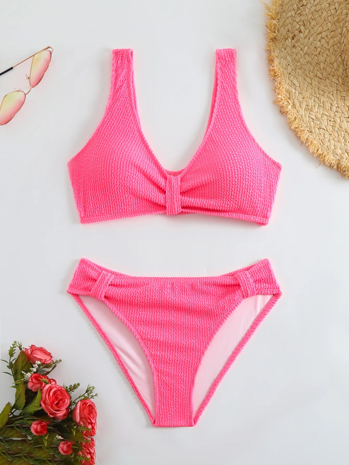 V-Neck High-Waist Bikini Set