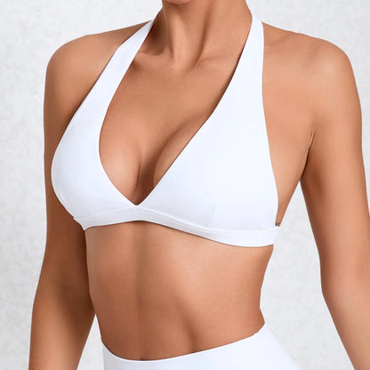 Sexy V-Neck Halter Gym Bra – White