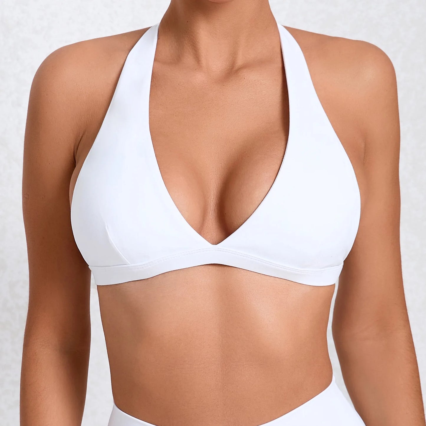 Sexy V-Neck Halter Gym Bra – White