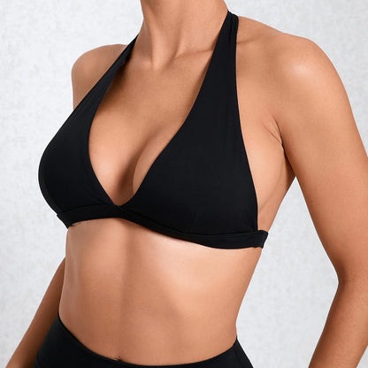 Sexy V-Neck Halter Gym Bra – White