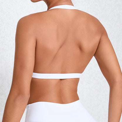 Sexy V-Neck Halter Gym Bra – White