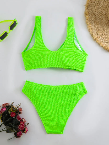 V-Neck High-Waist Bikini Set