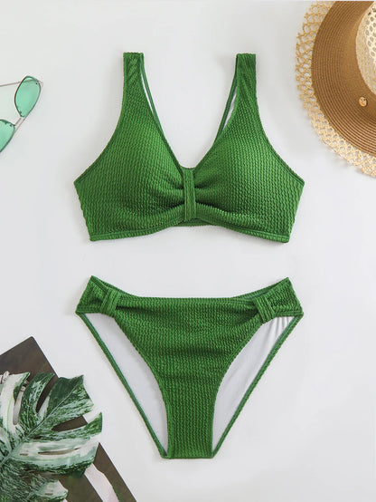 V-Neck High-Waist Bikini Set