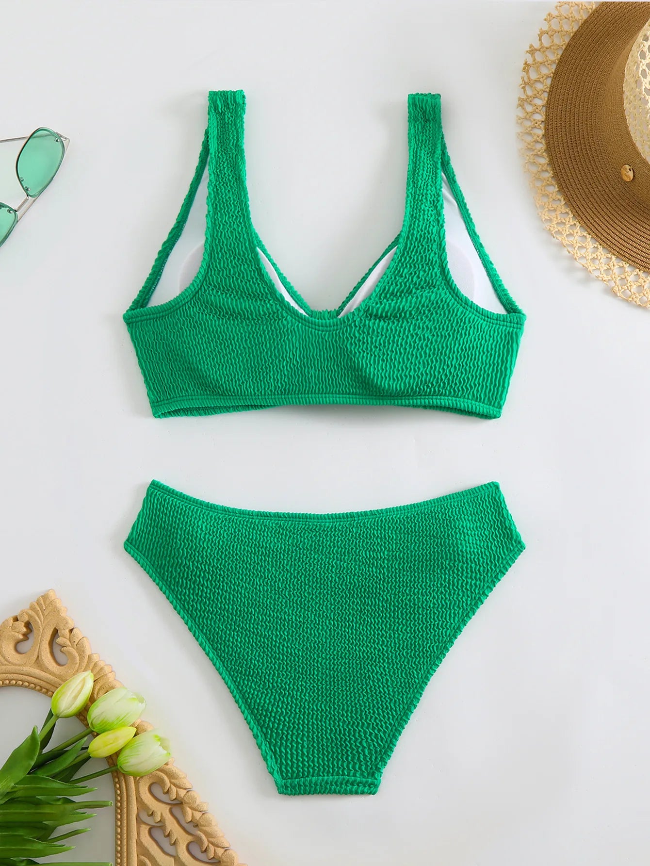 V-Neck High-Waist Bikini Set