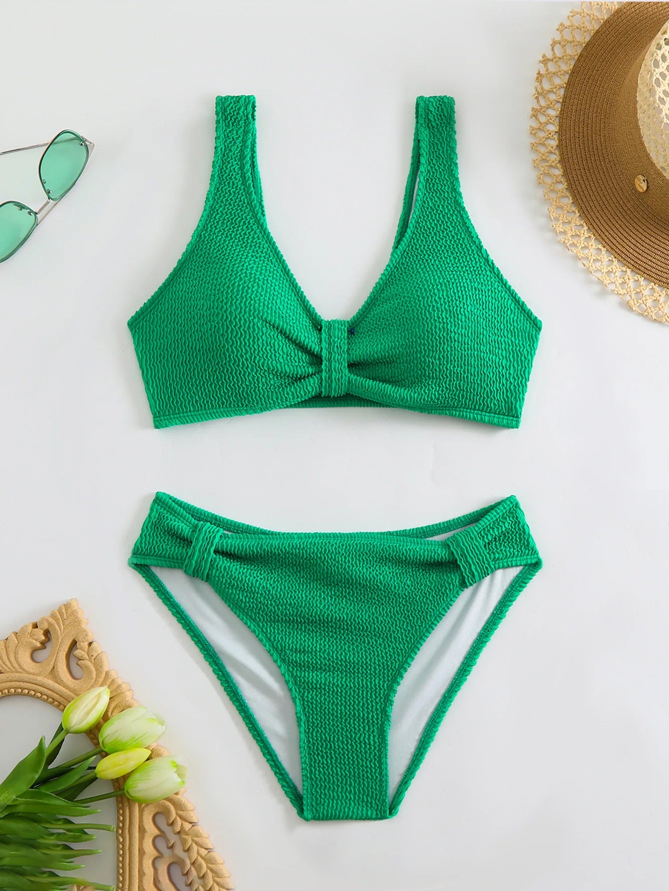 V-Neck High-Waist Bikini Set