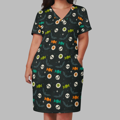 Lookiee V-Neck Pocket Cotton-Feel Casual Dress