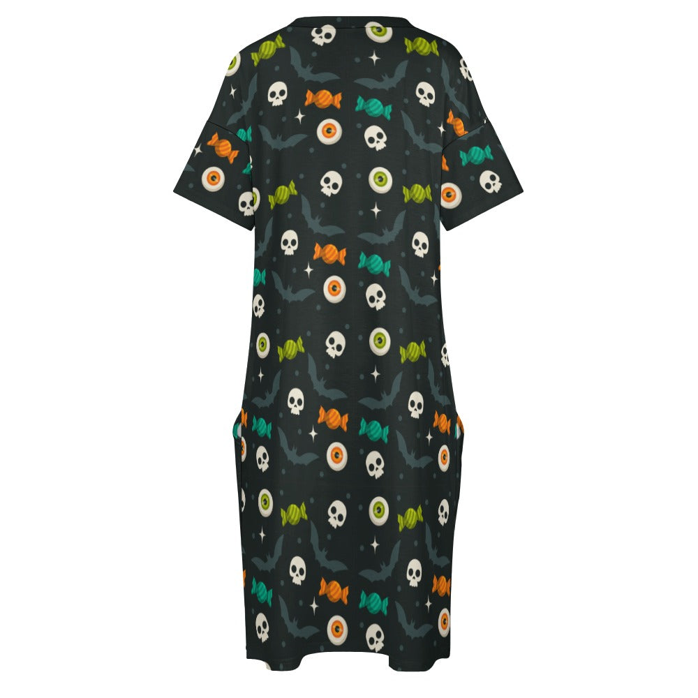 Lookiee V-Neck Pocket Cotton-Feel Casual Dress