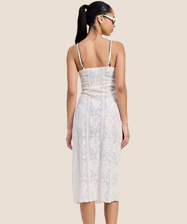 SPAGHETTI STRAP LACE MIDI DRESS
