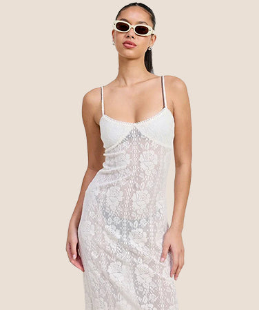 SPAGHETTI STRAP LACE MIDI DRESS
